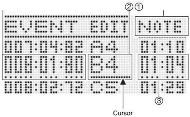 EVENT EXIT NOTE 001:04:02 B4 0008:01:00 B4 0008:02:12 CS 01:10 01:09 01:29 ②① ③ Cursor