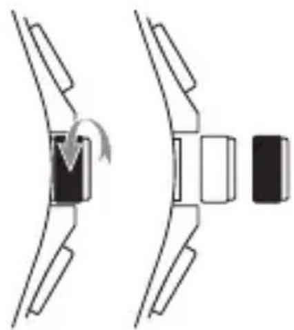 Diagram showing a mechanical component with a rotating arrow and a separate view (no text or symbols)