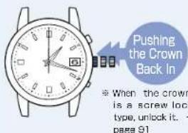 Pushing the Crown Back In * When the crown is a screw lock type, unlock it. - page 91