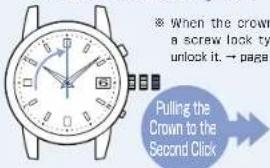 When the crown a screw lock ty unlock it. → page Pulling the Crown to the Second Click