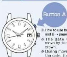 Button A How to use but and B • page The date v move by turn crown. During move the date, the