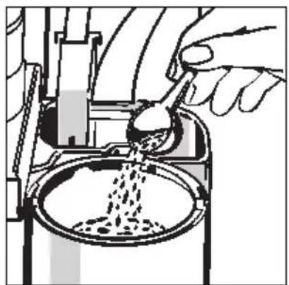Illustration of a hand pouring liquid into a mechanical component (no text or symbols visible)