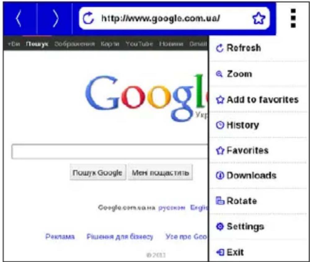 http://www.google.com.ua/ Google Refresh Zoom Add to favorites History Favorites Downloads Rotate Settings Exit
