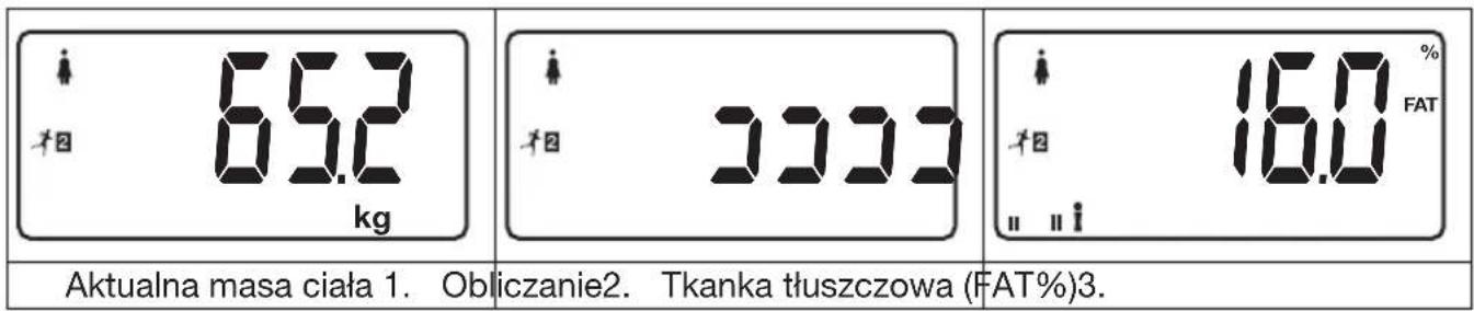 65.2 kg 1000 16.0 % FAT Aktualna masa ciała 1. Obliczanie2. Tkanka tłuszczowa (FAT%)3.