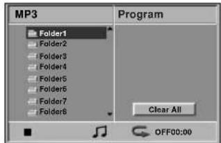 MP3 Folder1 Folder2 Folder3 Folder4 Folder5 Folder6 Folder7 Folder8 Program Clear All OFF00:00