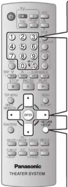TV DVD TV MINI TV OFF 1 2 3 4 5 6 7 8 9 0 + SKIP V STOP PAUSE PLAY B II TOP MENU NEXT OFFSET INPUT ENTER FUNCTIONS RETURN -SETUP PANASONIC THEATER SYSTEM