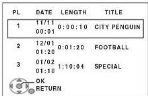 PL DATE LENGTH TITLE 1 11/11 0:00:10 CITY PENGUIN 2 12/01 0:01:20 FOOTBALL 3 01/02 1:10:04 SPECIAL OK RETURN
