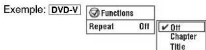 Exemple: DVD-V Functions Repeat Off Off Chapter Title