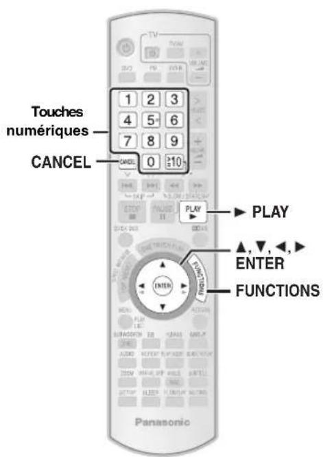Touches numériques CANCEL 1 2 3 4 5 6 7 8 9 0 10 PLAY ▲,▼,◀,► ENTER FUNCTIONS Panasonic