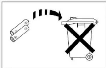 Diagram showing battery recycling process with battery, battery, and waste bin marked with X