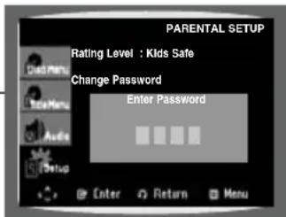 PARENTAL SETUP Rating Level : Kids Safe Change Password Enter Password