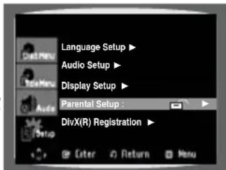 Language Setup Audio Setup Display Setup Parental Setup : DivX(R) Registration