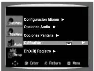 Configuracion Idioma Opciones Audio Opciones Pantalla Calficación : DivX(R) Registro