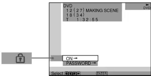DVD 1 2 (2 7) MAKING SCENE 1 8 (3 4) T 1:3 2:5 5 ON → PASSWORD → Select: Enter • ENTER