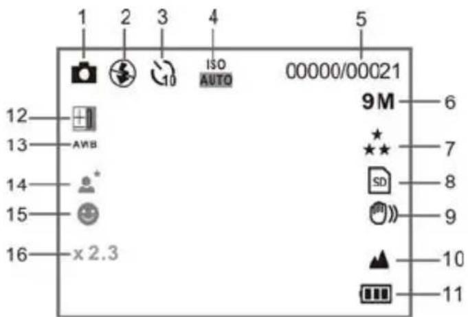 1 2 3 4 ISO AUTO 00000/00021 12 13 AVB 14 * 15 x 2.3 16 9M 6 7 SD 8 9 10 11