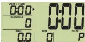 ZEIT / TIME 0:00 KLO/DOLE 0 KMH 0.0 | RPM | PULSE P