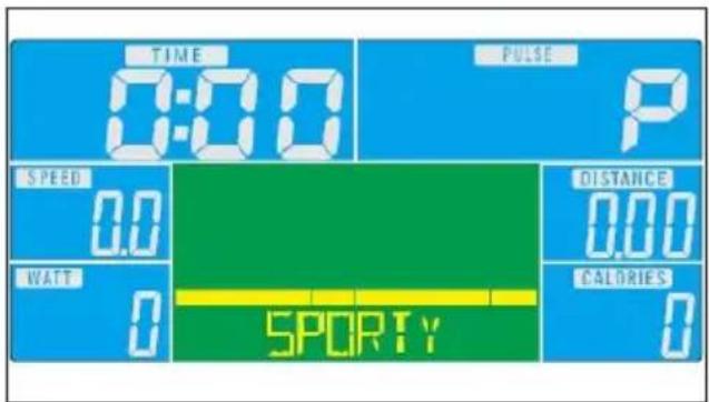 TIME 0:00 PULSE P SPEED 0.0 WATT 0 DISTANCE 0.00 CALORIES 0 SPORTY