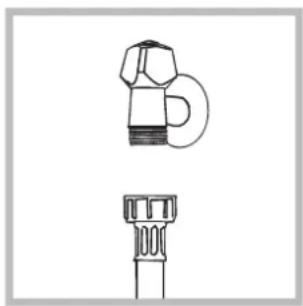Technical line drawing of two mechanical components: a cap and a flanged base (no text or symbols)