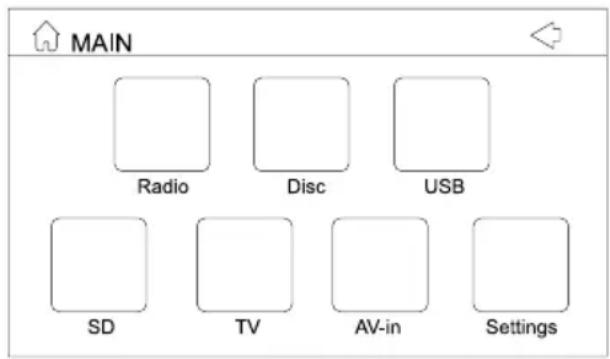 MAIN Radio Disc USB SD TV AV-in Settings