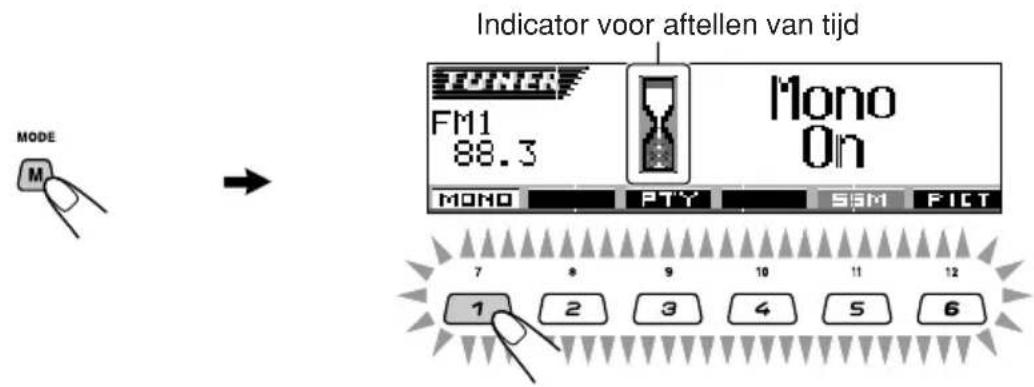 MODE M Indicator voor aftellen van tijd TUNER FM1 88.3 Mono On MONO PTY SSM PICT 7 8 9 10 11 12 1 2 3 4 5 6