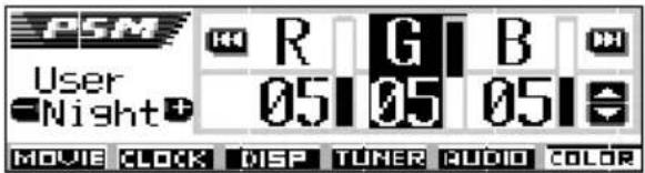 PSM Benutzer Nacht R G B 05 05 05 MOVIE CLOCK DISP TUNER AUDIO COLOR