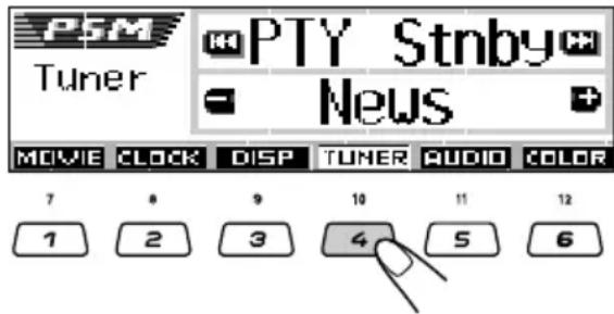PSM Tuner PTY Standby Nachrichten MOVIE CLOCK DISP TUNER AUDIO COLOR 7 8 9 10 11 12 1 2 3 4 5 6