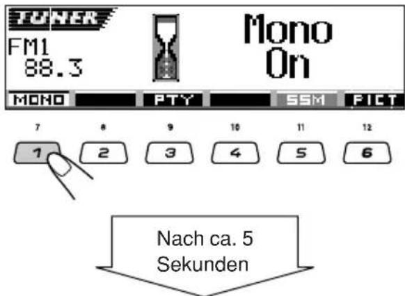 TUNER FM1 88.3 Mono On MONO PTY SSM PICT 7 4 9 10 11 12 1 2 3 4 5 6 Nach ca. 5 Sekunden