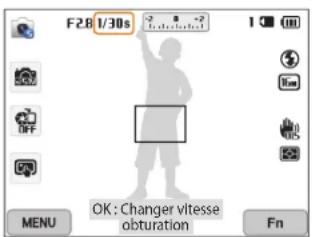 F28 1/30s OK: Changer vitesse obturation MENU Fn