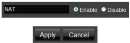 NAT Enable Disable Apply Cancel