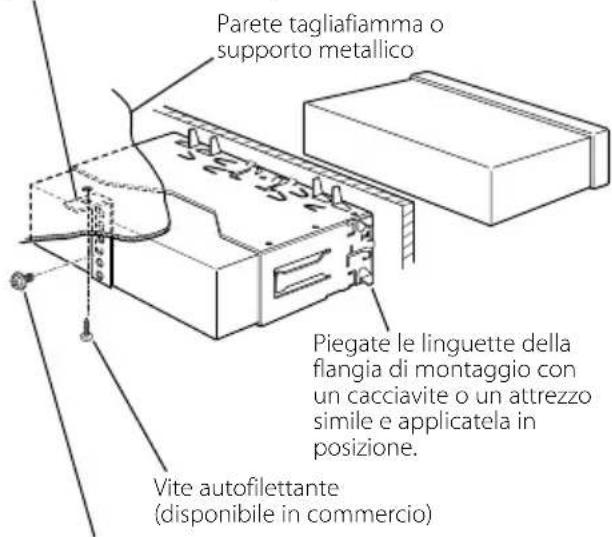 Parete tagliafiamma o supporto metallico Piegate le linguette della flangia di montaggio con un cacciavite o un attrezzo simile e applicatela in posizione. Vite autofilettante (disponibile in commercio)
