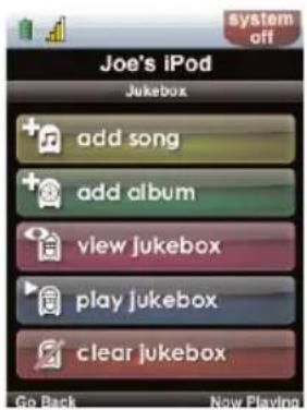 Joe's iPod Jukebox + add song + add album + view jukebox play jukebox clear jukebox Go Back Now Playing