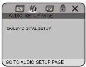AUDIO SETUP PAGE DOLBY DIGITAL SETUP GO TO AUDIO SETUP PAGE