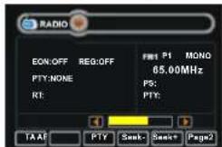 RADIO EON/OFF REG/OFF PTY:NONE RT: F#1 PI MONQ 65.00MHz PS: PTY: