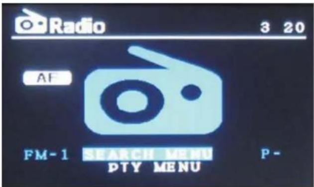 Radio 3 20 AF FM-1 SEARCH MENU P- PTY MENU