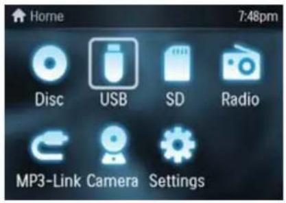 Home 7:48pm Disc USB SD Radio MP3-Link Camera Settings