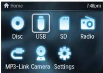Home 7:48pm Disc USB SD Radio MP3-Link Camera Settings