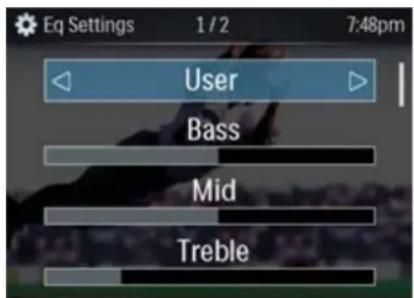 Eq Settings 1/2 7:48pm User Bass Mid Treble