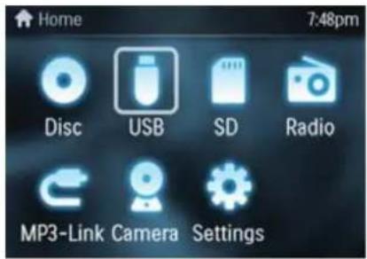 Home 7:48pm Disc USB SD Radio MP3-Link Camera Settings