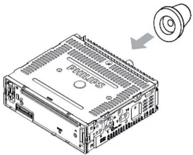 Technical diagram of a computer drive chassis with labeled components and an arrow indicating assembly or disassembly.
