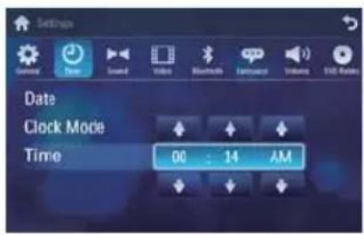 Settings Date Clock Mode Time 00 : 14 AM