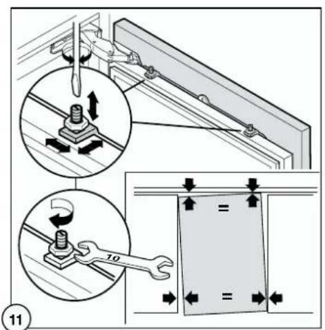 Technical diagram illustrating mechanical assembly steps with labeled components and directional arrows