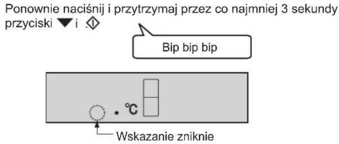 Ponownie naciśnij i przytrzymaj przez co najmniej 3 sekundy przyciski ▼ i ◇ Bip bip bip Wskazanie zniknie