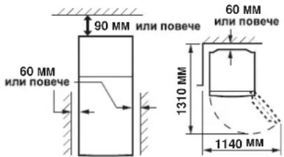 90 мм или повече 60 мм или повече 1310 мм 60 мм или повече 1140 мм