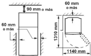 90 mm o más 60 mm o más 1310 mm 60 mm o más 1140 mm