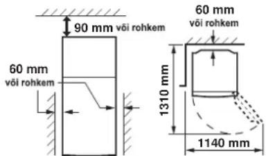 90 mm või rohkem 60 mm või rohkem 60 mm või rohkem 1310 mm 1140 mm