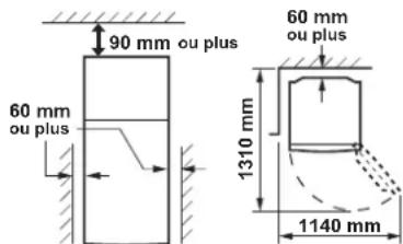 90 mm ou plus, 60 mm ou plus, 1310 mm, 60 mm ou plus, 1140 mm