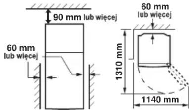 90 mm lub więcej 60 mm lub więcej 1310 mm 60 mm lub więcej 1140 mm