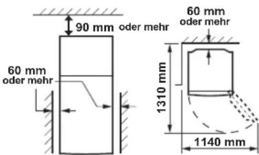 90 mm oder mehr 60 mm oder mehr 1310 mm 60 mm oder mehr 1140 mm