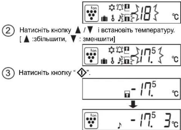 ② Натисніть кнопку ▲ / ▼ і встановіть температуру. [ ▲ : збільшити, ▼ : зменшити] ③ Натисніть кнопку "◇". -17.5 °C -17.5 3°C