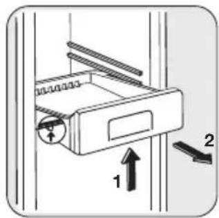 Diagram showing a mechanical device with labeled parts and directional arrows, including '1' and '2'